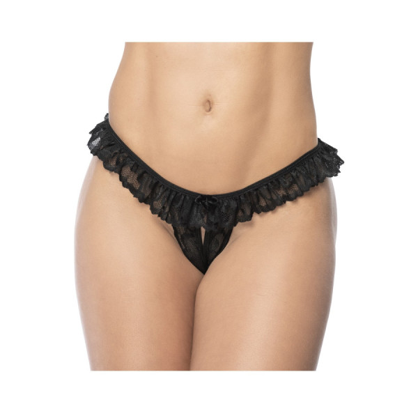 Culotte ouverte noire avec froufrou en dentelle 